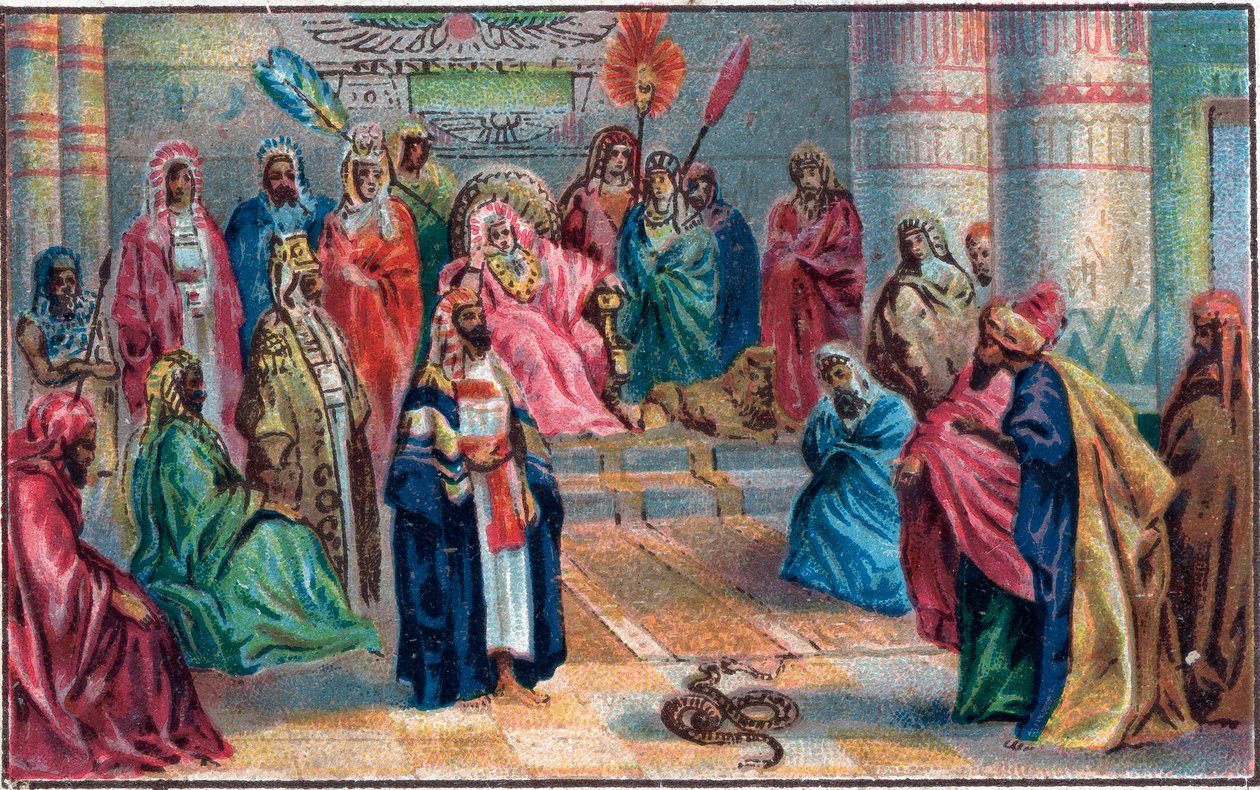 Moses and Aaron against the angry Pharaoh. by Unknown artist