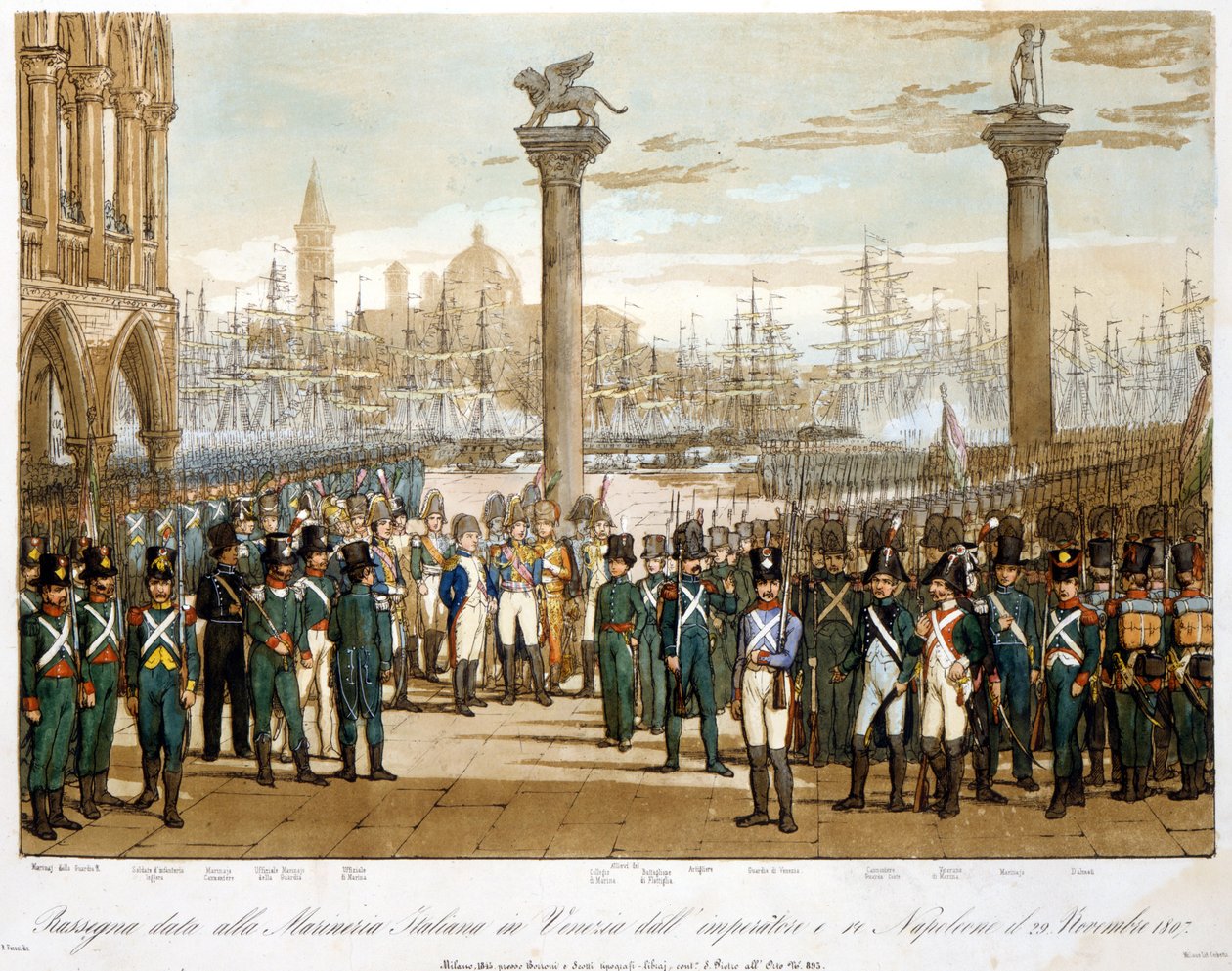 Napoleon I in Venice on 29 November 1807 in front of the Italian navy (engraving of 1845) by Unknown artist