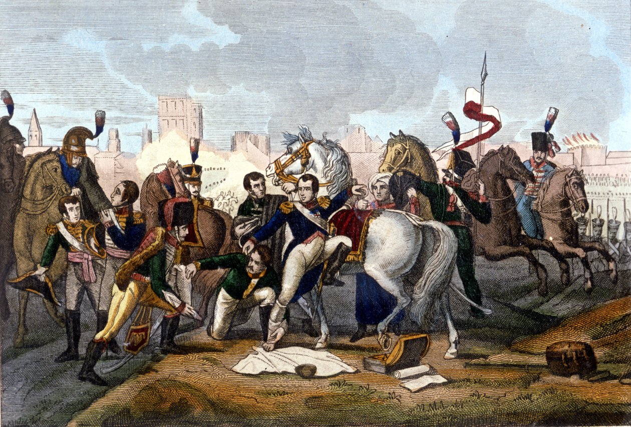Napoleon I Wounded in Front of Regensburg on 23 April 1809 (engraving 19th century) by Unknown artist