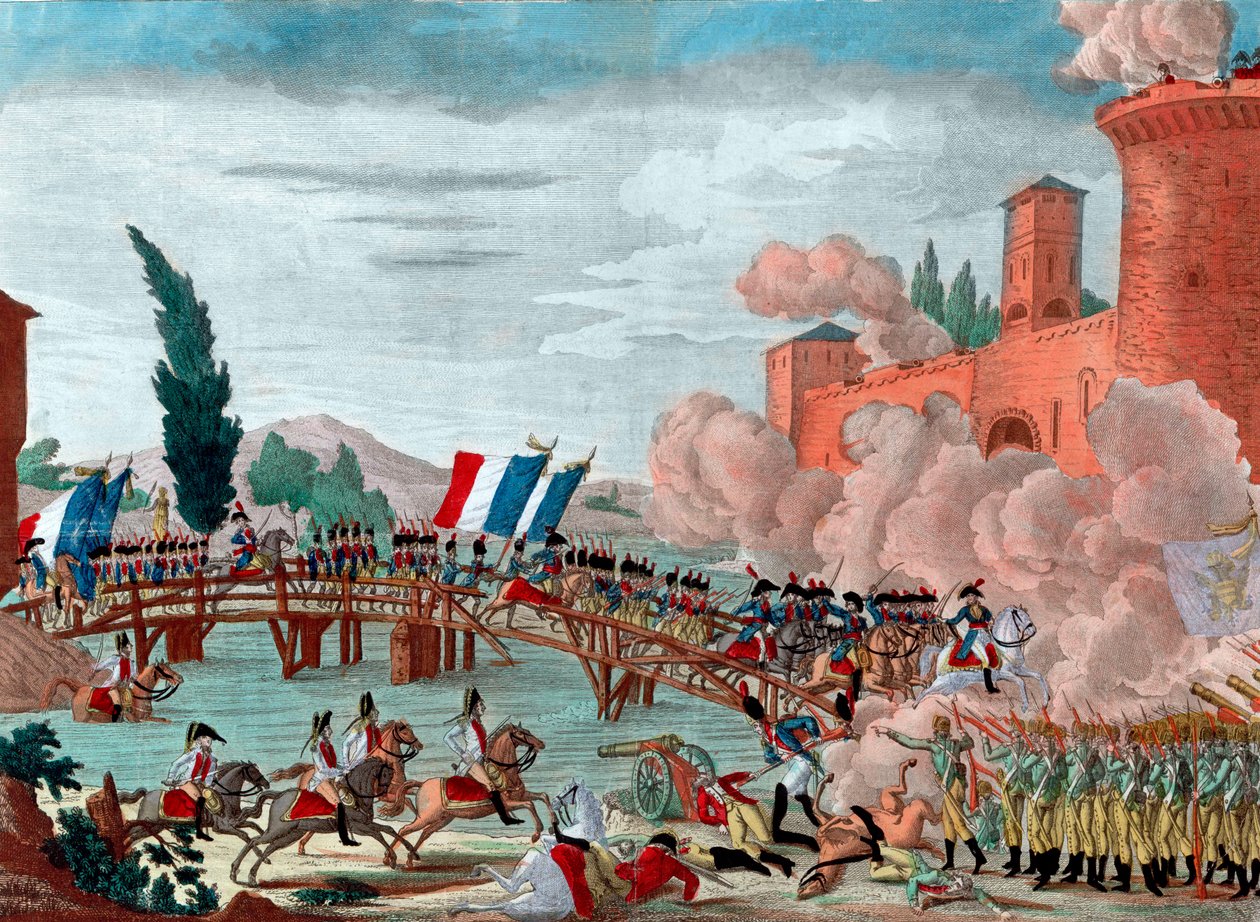 Napoleon leading his army across the bridge at Lodi - Passage of the bridge of Lodi in Italy by the Republican-French Army by Unknown artist