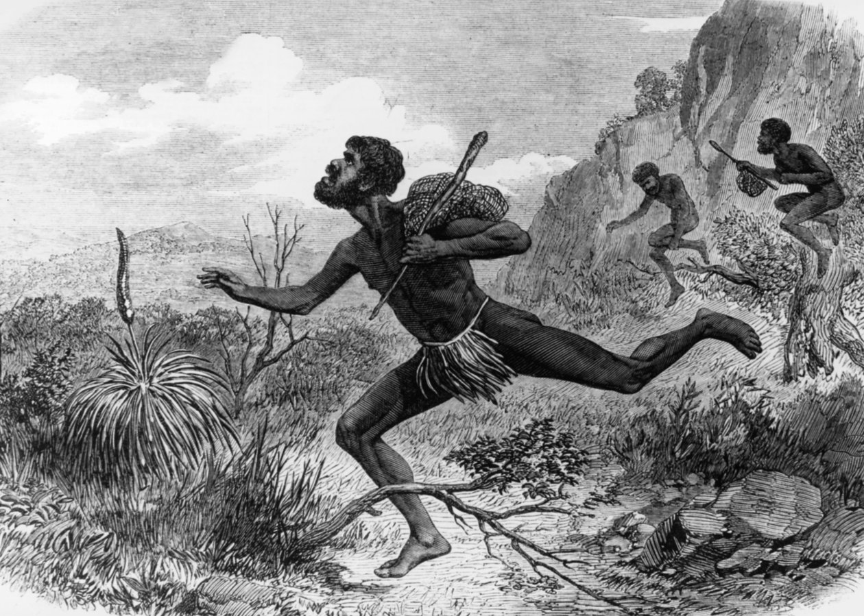 Natives (Aborigines) from Australia during bee-hunting 1863, engraving