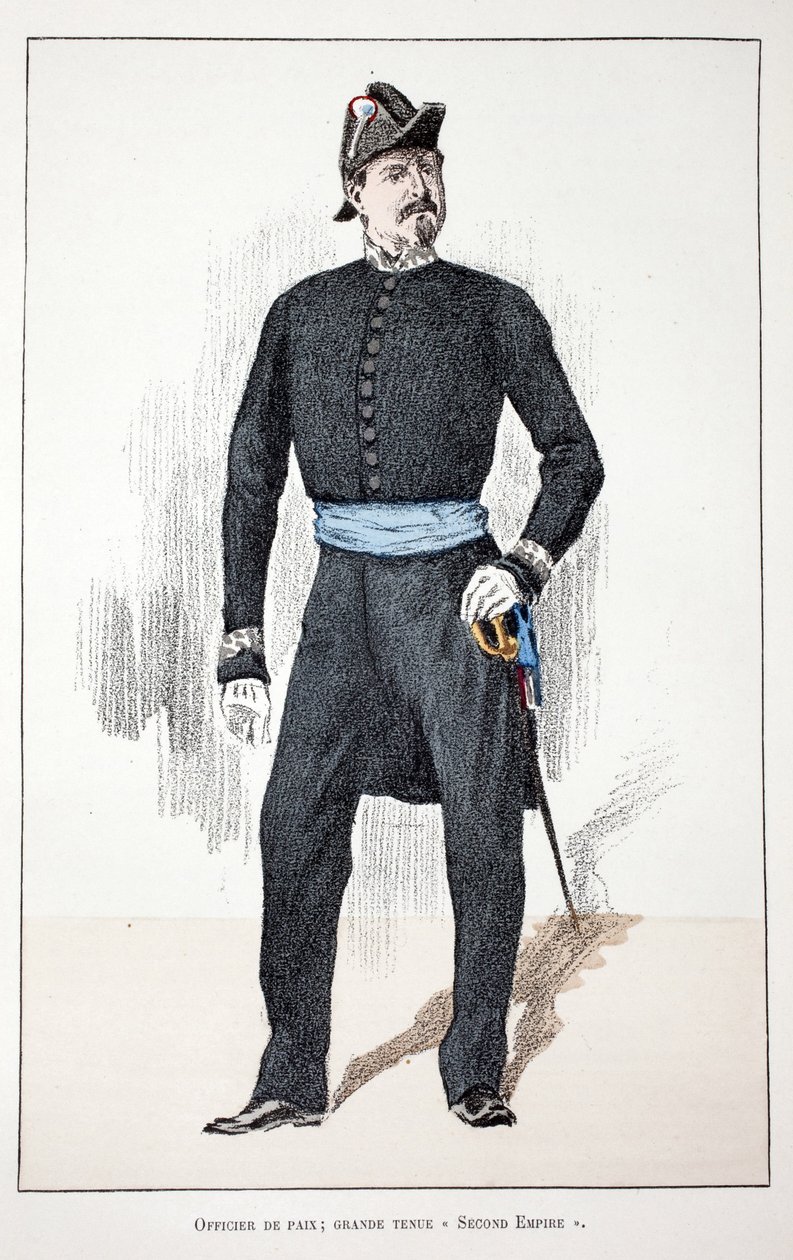 Officer of the Peace, Great Second Empire (1852-1870). Eau forte en couleurs, for illustration 