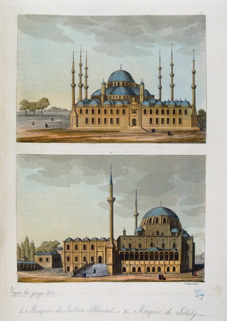 Ottoman Empire: Blue Mosque (or Sultanahmet Camii) built by Sultan Ahmet I and Mosque of Laleli in Istanbul - in 