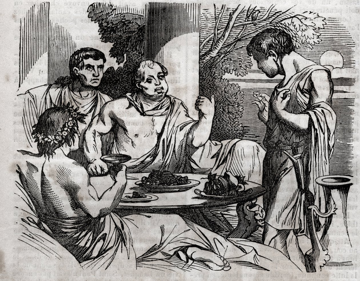 Outdoor Banquet Scene - Vitellius Giving a Feast - Engraving in 