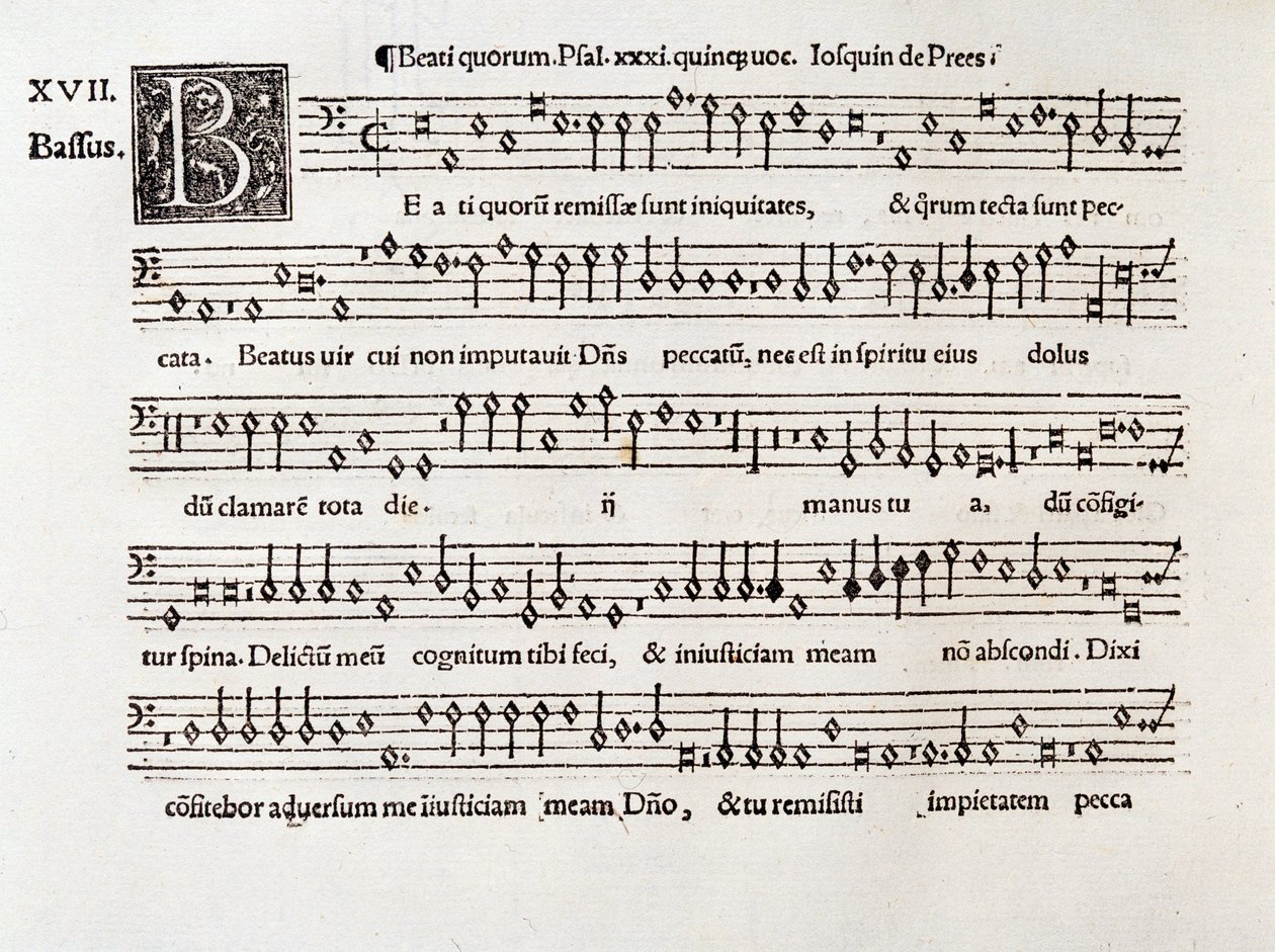 Page of Musical Score of Beati Quorum Psalm XIII by Willaert (1538) by Unknown artist