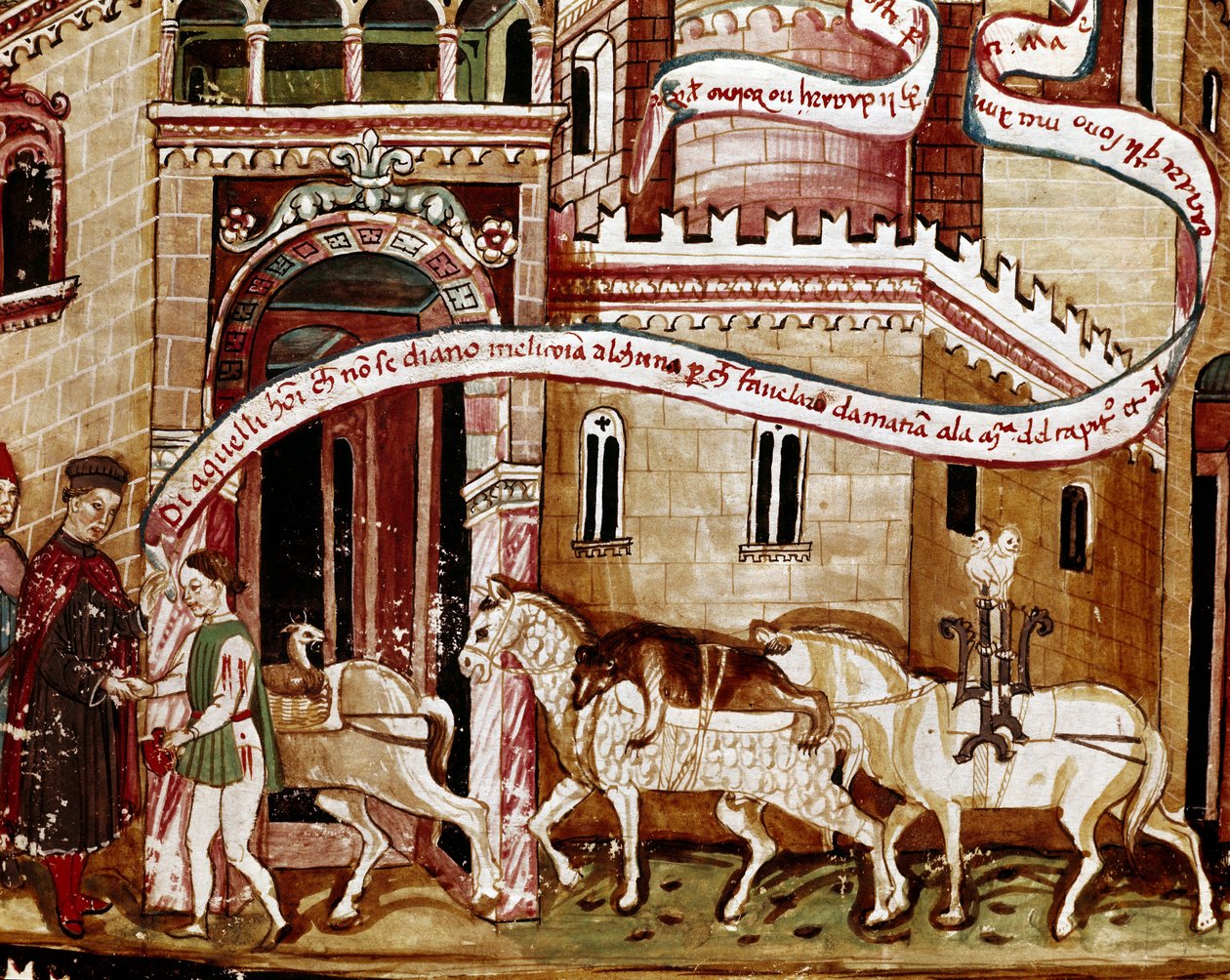 Payment of the salt tax at the entrance of the town (gabelle) Miniature from the manuscript 