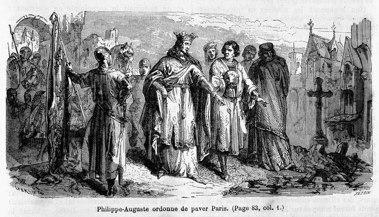 Philippe Auguste orders to pave Paris in the 12th century - engraving by Unknown artist