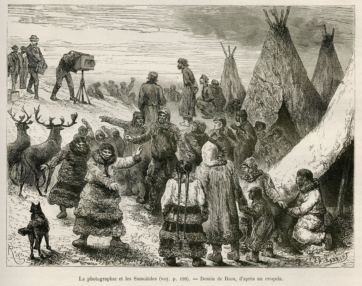 Photography and Samoiedes of the Caborova Region (Sweden) (drawing by Riou, to illustrate the story of Professor Nils Adolf Erik Baron Nordenskjold: Swedish Polar Expedition) by Unknown artist
