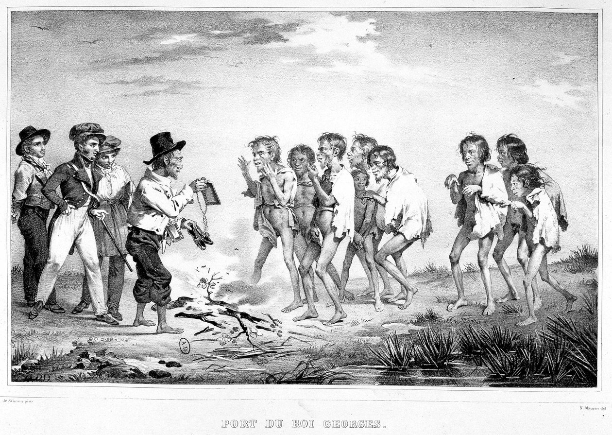 Port of King George, New Holland: A native shows his companions the gifts he received on the edge of the Australabe by Unknown artist