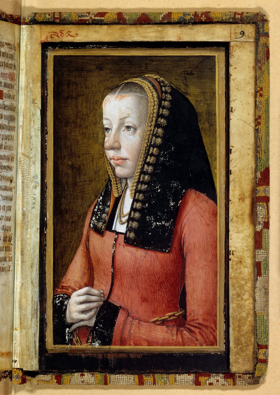 Portrait assumed of Anne of Brittany (1477-1514) Queen of France. Miniature, fragment of book of hours. Anonymous by Unknown artist