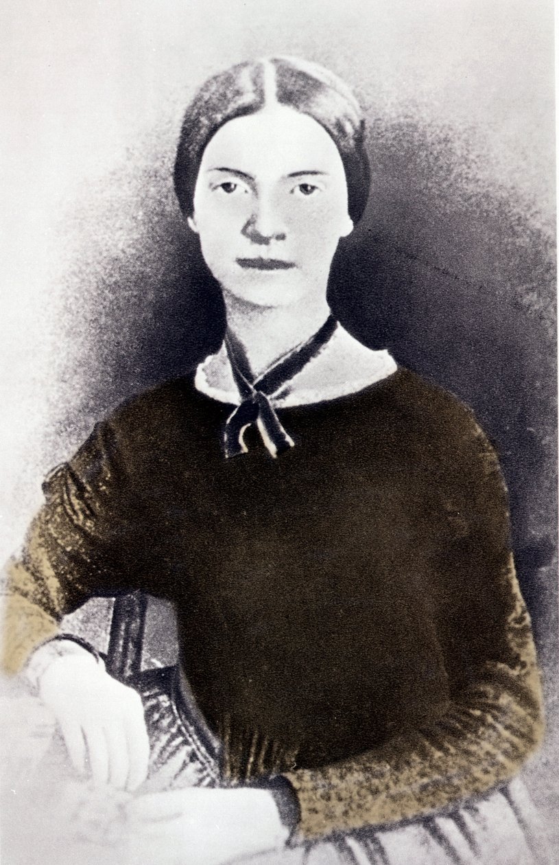 Portrait of American poet Emily Dickinson (1830-1886) from a photograph circa 1846-1847 by Unknown artist