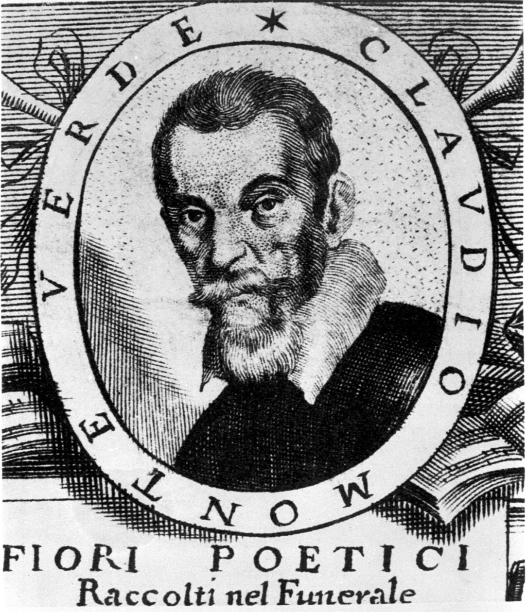 Portrait of Claudio Monteverdi (1567 - 1643) after the frontispiece of Fiori poetici raccolti nel funerale del molto illustrious e molto reverendo Signor Claudio Monteverdi, published in Venice in 1644 by Unknown artist