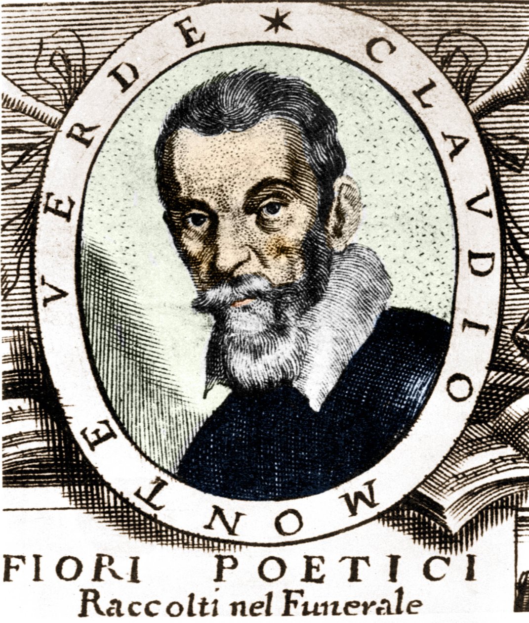 Portrait of Claudio Monteverdi after the frontispiece of Fiori poetici raccolti nel funerale del molto illustrious e molto reverendo Signor Claudio Monteverdi, published in Venice in 1644. by Unknown artist