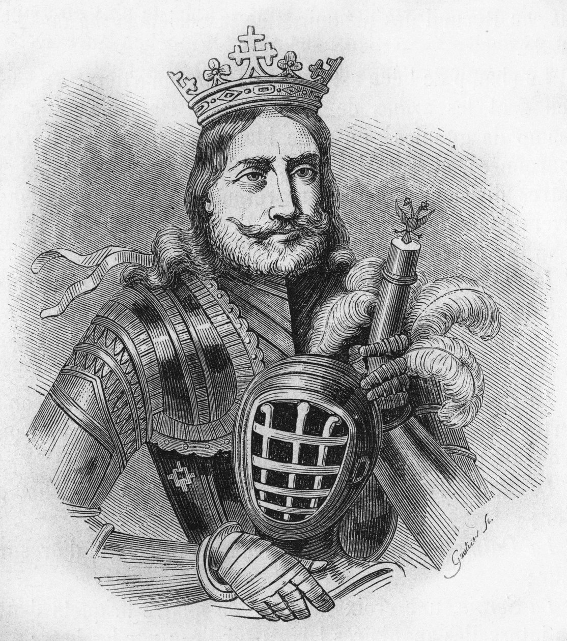 Portrait of Etienne IX UroU IV DuUan in French, Etienne Douchan (1308 to 1355). King, then tsar of the Serbs. Engraving of 1840 by Unknown artist
