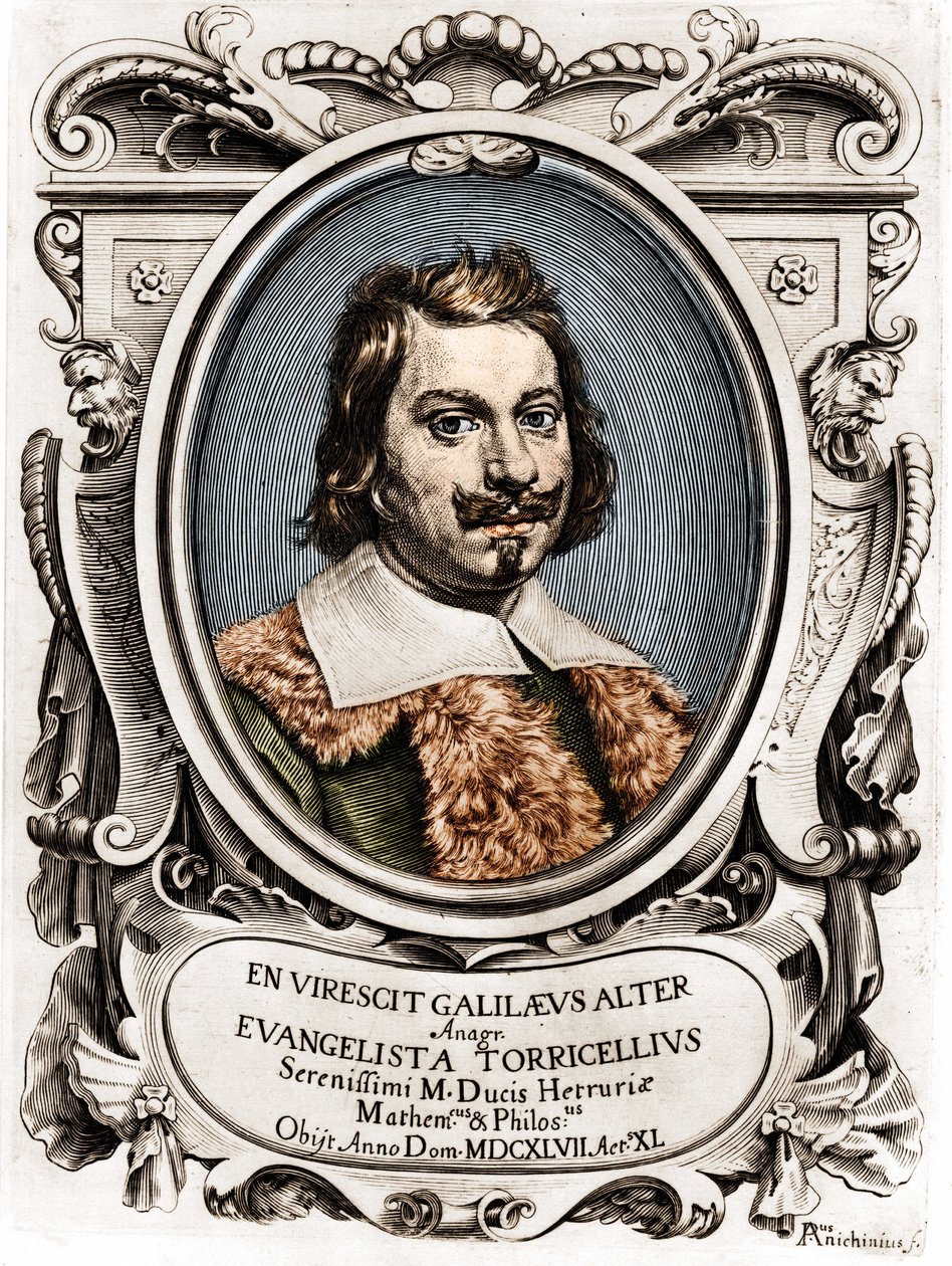 Portrait of Evangelista Torricelli or Toricelli (1608 - 1647), Italian physicist. Engraving of the 17th century by Unknown artist