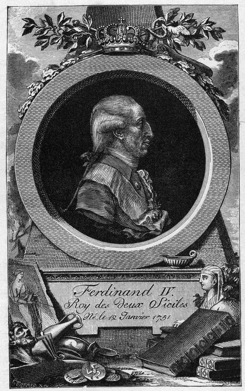 Portrait of Ferdinand I of the Two Sicilies (or Ferdinand IV of Naples) (1751-1825) - 19th century engraving by Unknown artist