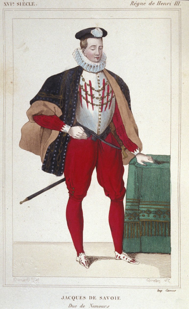 Portrait of Jacques de Savoie Nemours (1531-1585), Count of Geneve and Duke of Nemours from 1533 to 1585. Engraving from 1830 by Unknown artist