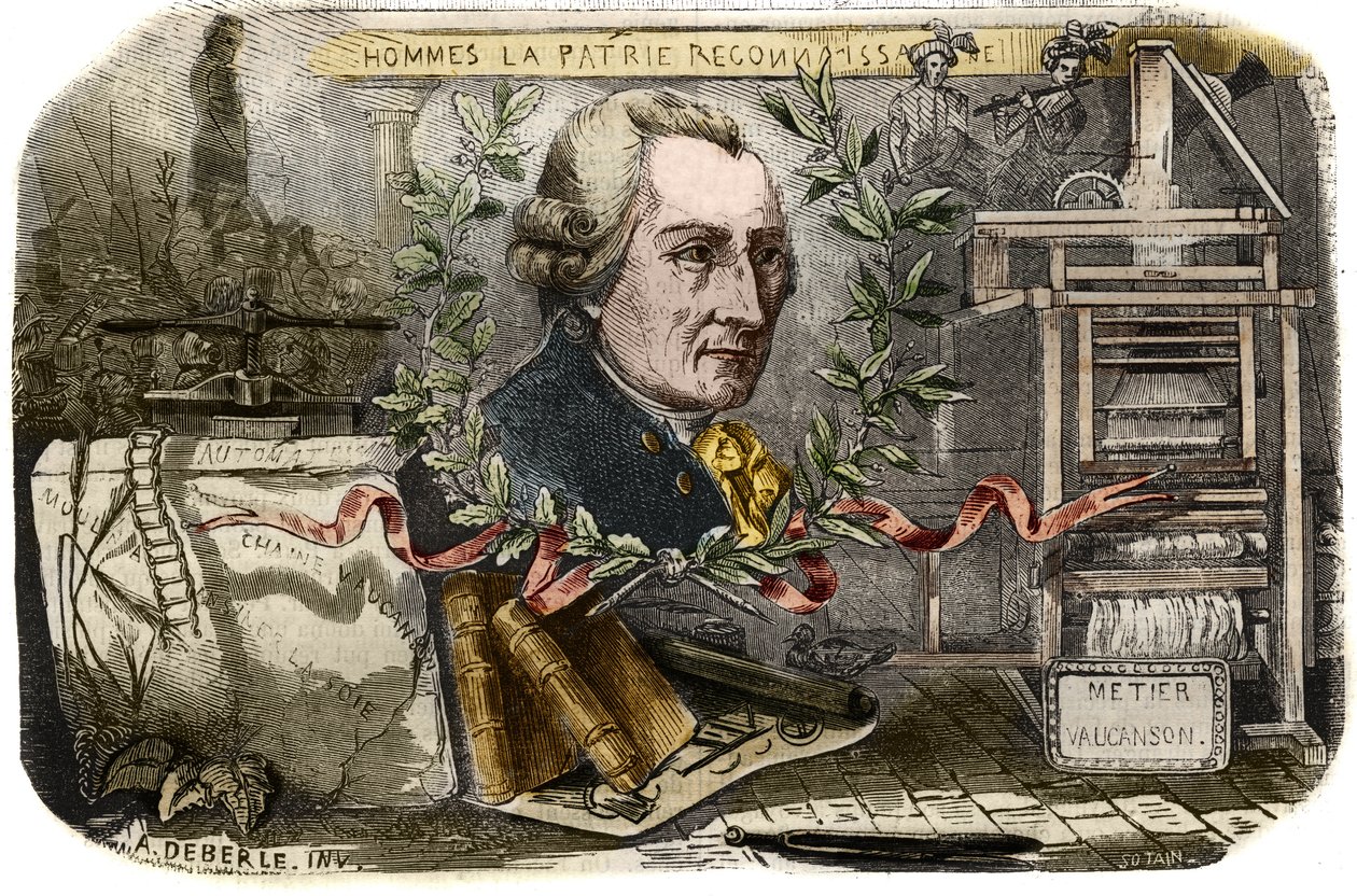 Portrait of Jacques de Vaucanson, French Mechanic and Inventor of Automatons. Engraving from 1857 in 