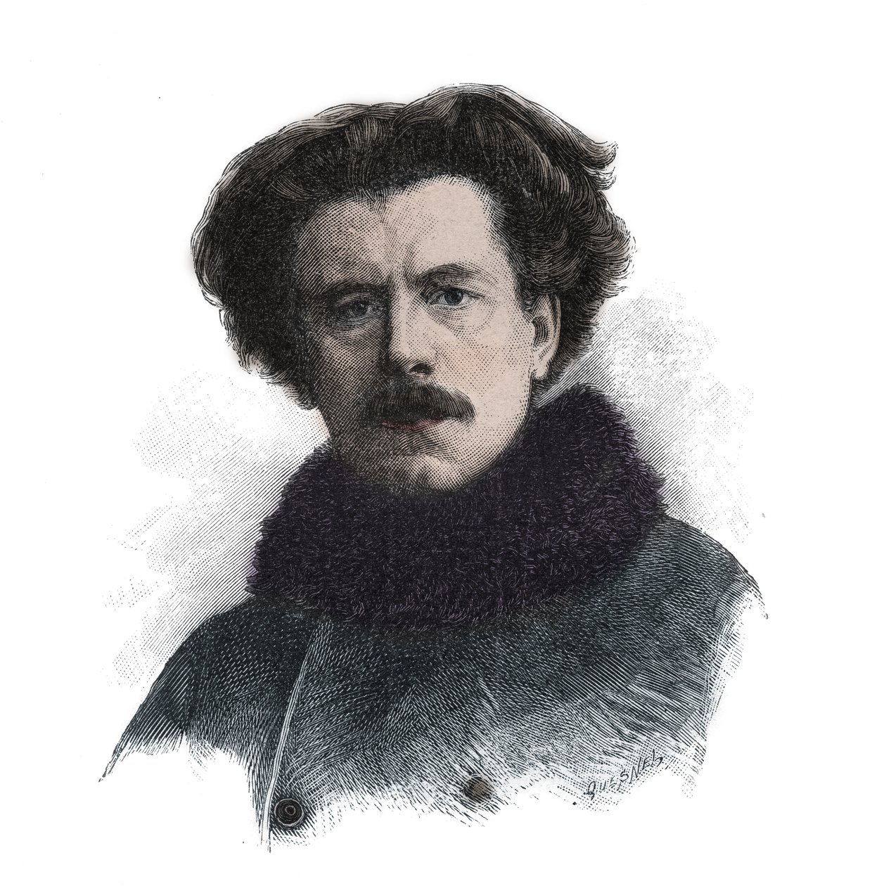 Portrait of Joseph Auguste Maurice Rollinat (1846 -1903) English poet - engraving by Unknown artist