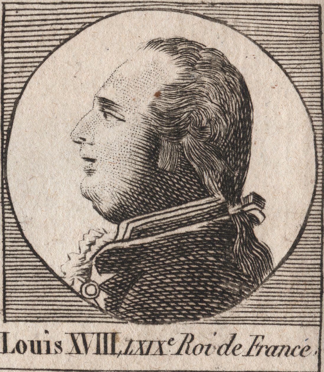 Portrait of Louis XVIII (1755-1824), known as the Desired, King of France and Navarre from 1814 to 1815 and from 1815 to 1824 - engraving from “Instruction sur l