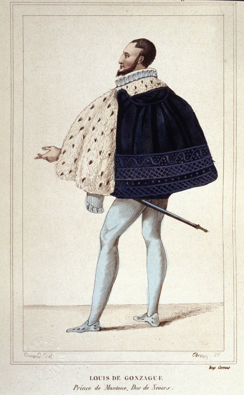 Portrait of Louis de Gonzague, Duke of Mantua, now by his marriage in 1565 with Henriette de Cleves, the new Duke of Nevers. Engraving from 1830 by Unknown artist