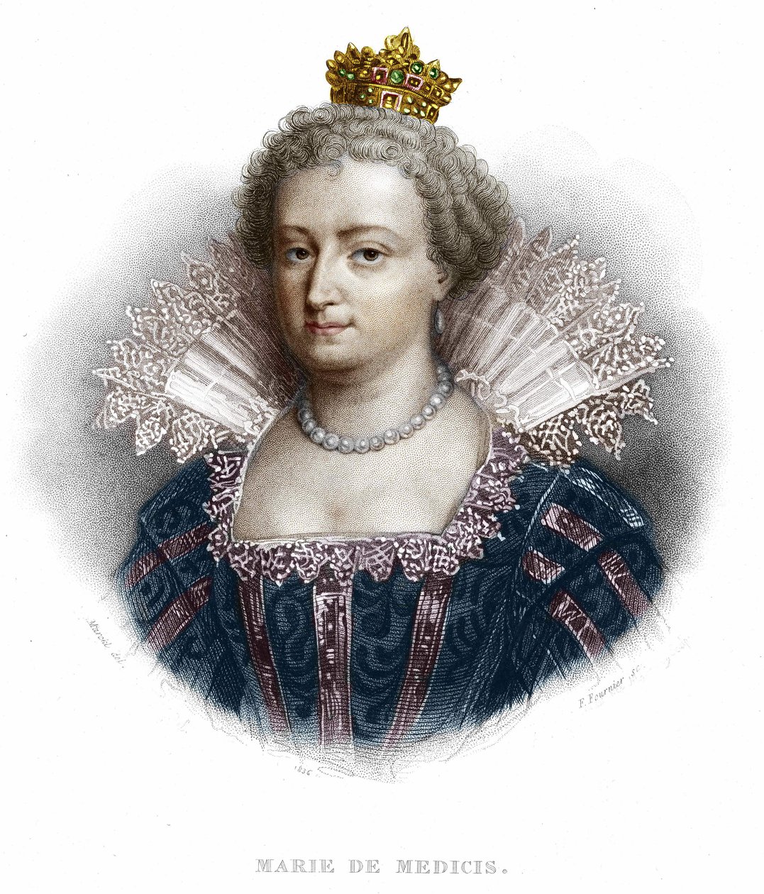 Portrait of Mary of Medici (1573-1642), Wife of Henry IV and Mother of Louis XIII. Engraving from 1836 by Unknown artist