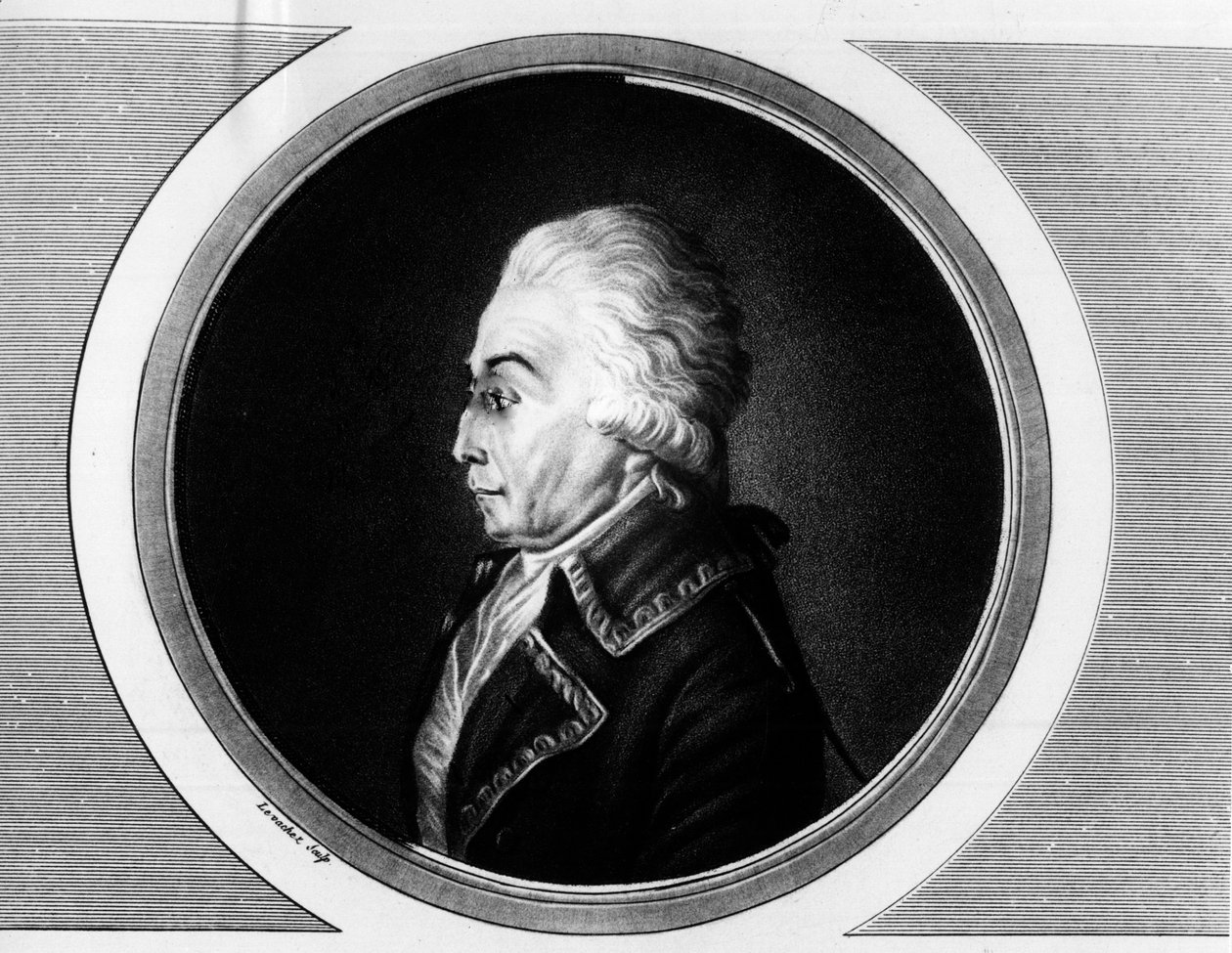 Portrait of Nicolas Luckner (1722-1794) Marechal of France. Engraving in 