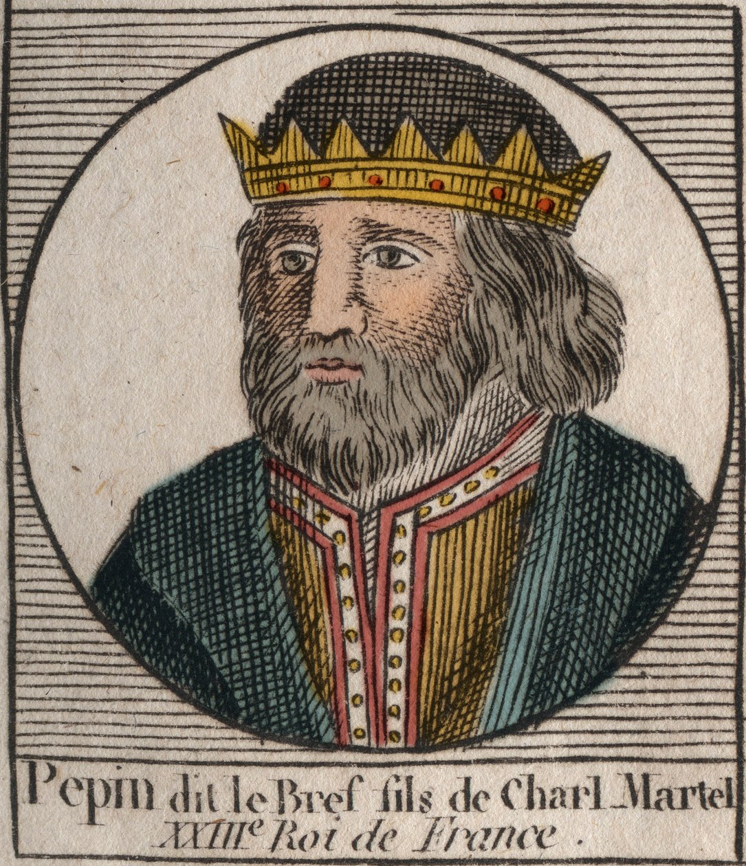 Portrait of Pepin III (Pepin the Short) (714-768), King of the Franks - engraving from 