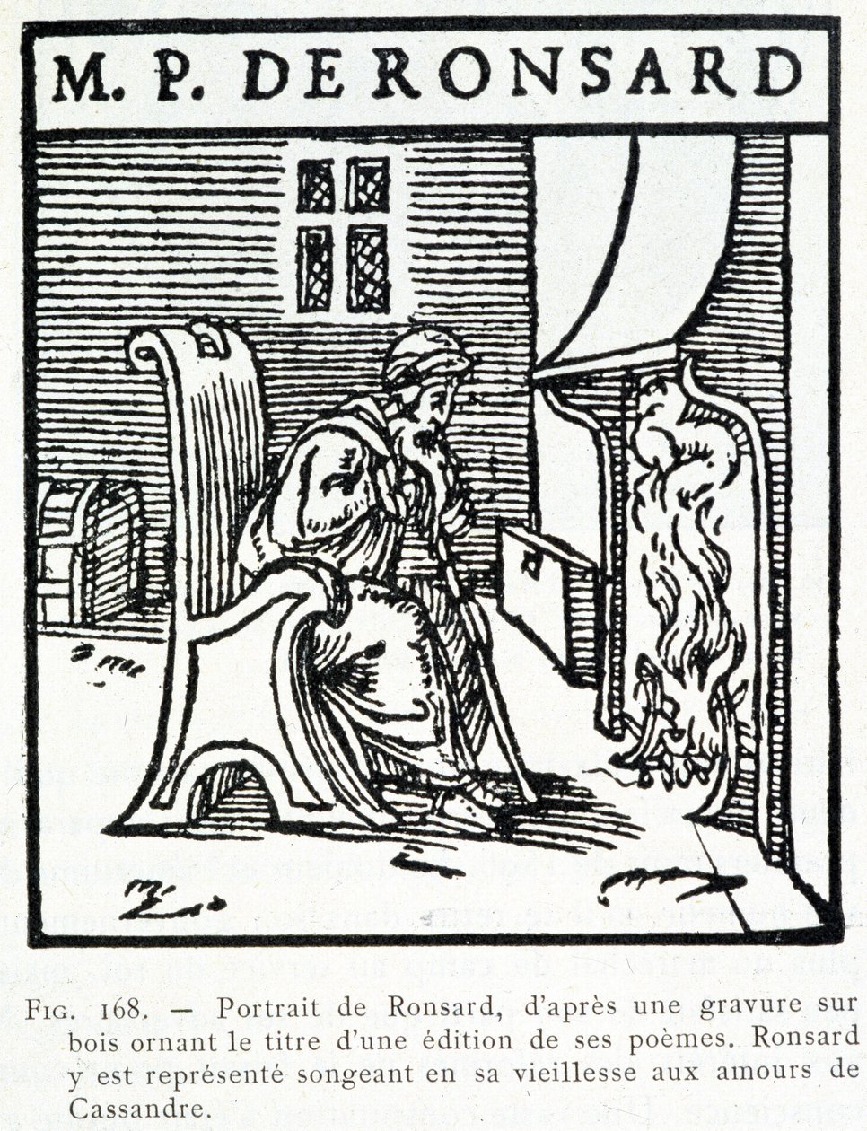 Portrait of Pierre de Ronsard old thinking of the amours of Cassandre - wood engraving by Unknown artist