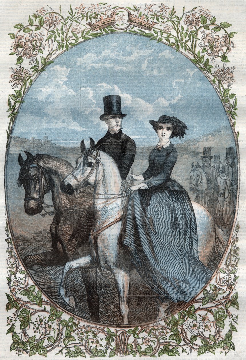 Portrait of Their Royal Highnesses Princess Victoria (1840-1901) and Crown Prince Frederick William of Prussia (1831-1888). Engraving from 1858 by Unknown artist
