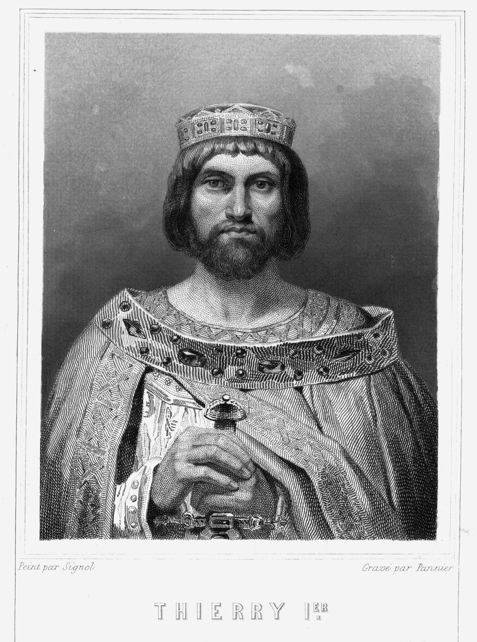 Portrait of Thierry I (? - 533), King of Austrasia - in Histoire des Français by Lavallée, engraving, sd by Unknown artist