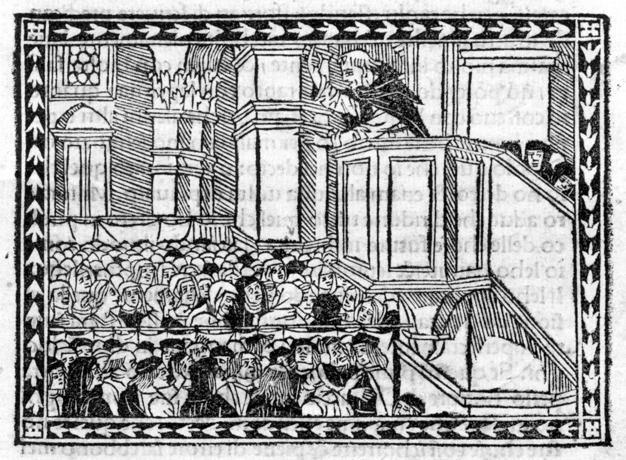 Preaching of G. Savonarola (Jerome Savonarola) - in Compendium of Revelatione, incunabule of 1496 by Unknown artist