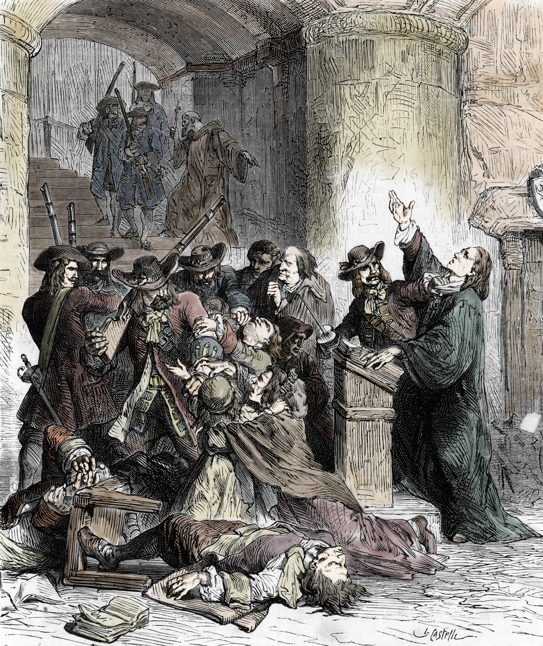 Prohibition of Preaches and Arrest of Protestants after the Revocation of the Edict of Nantes (Dragonnades under Louis XIV) by Unknown artist