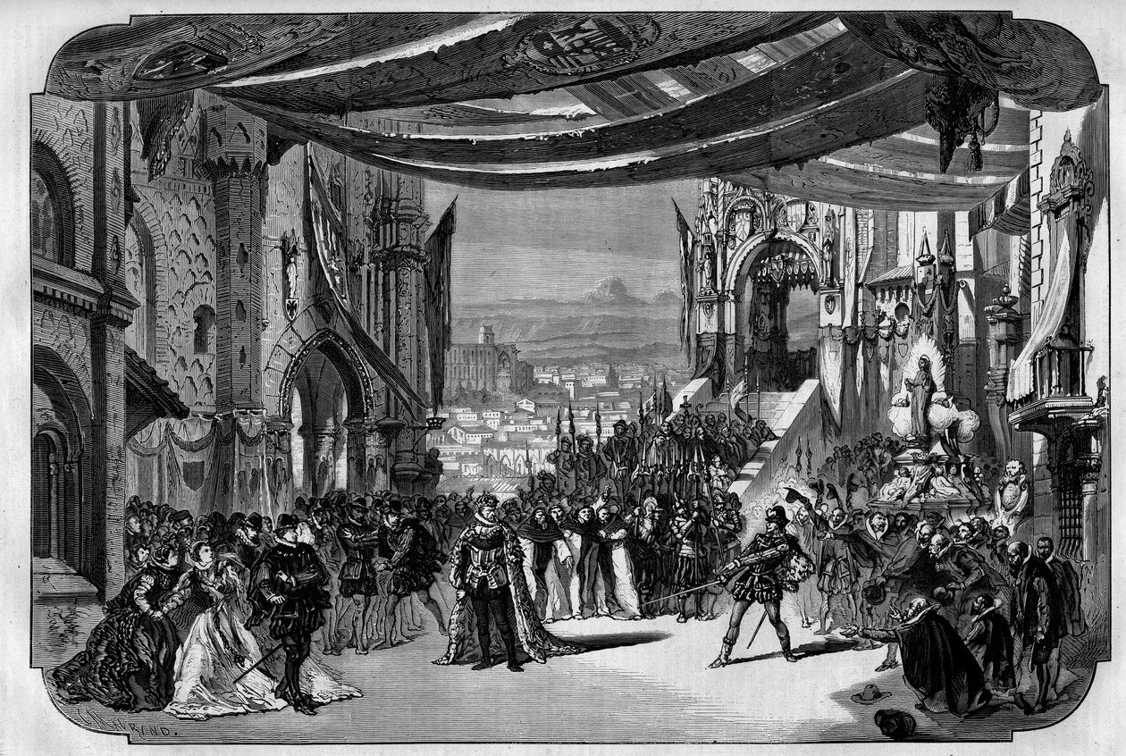 Representation of Don Carlo (Don Carlos) Opera in 5 acts by Giuseppe Verdi at the Paris Opera on 11 March 1867. In Neuville