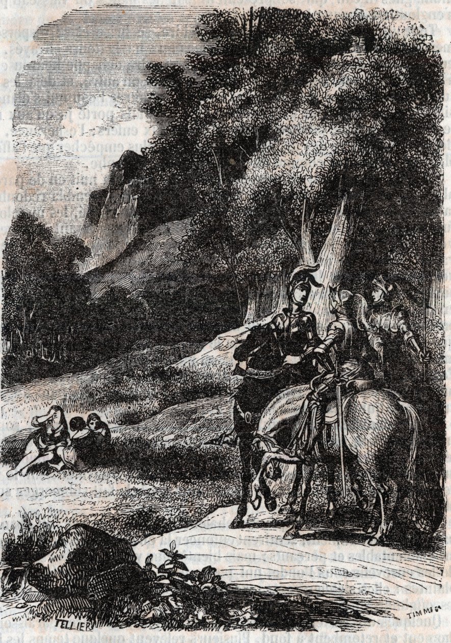 Roger, Marphisa and the three women - engraving from 1851 from 