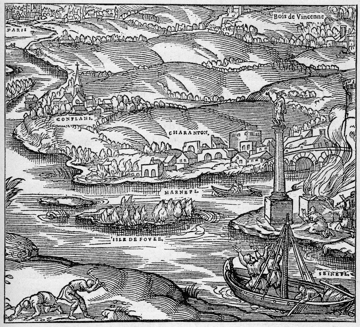 Roman Gaul: a monument built by the Parisian sailors under the reign of Tiberius, at the confluence of the Seine and the Marne. Engraving in 