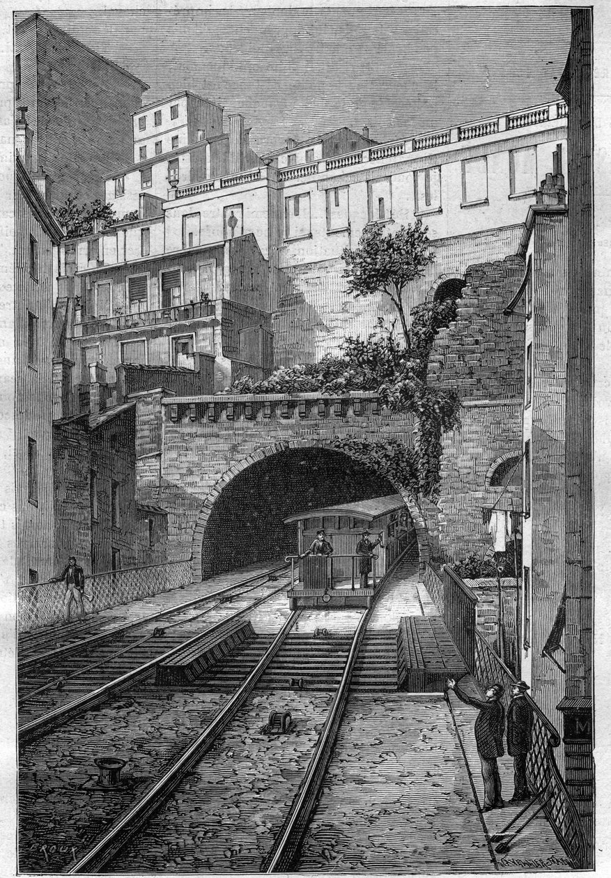 Route du chemin de fer de Lyon à Fourviere - engraving in 