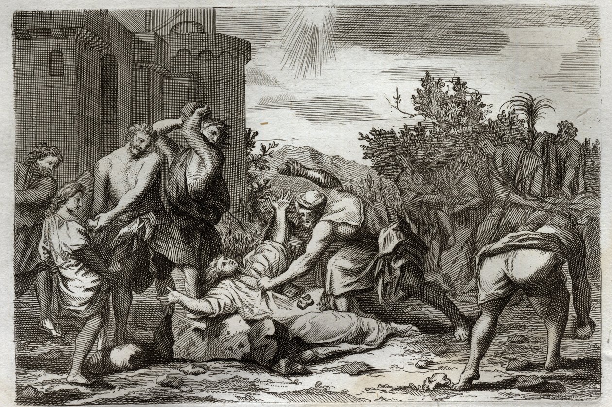 Royaumont Bible, New Testament: Death of St Stephen, first Christian martyr, by stoning. Illustration from 1811 by Unknown artist