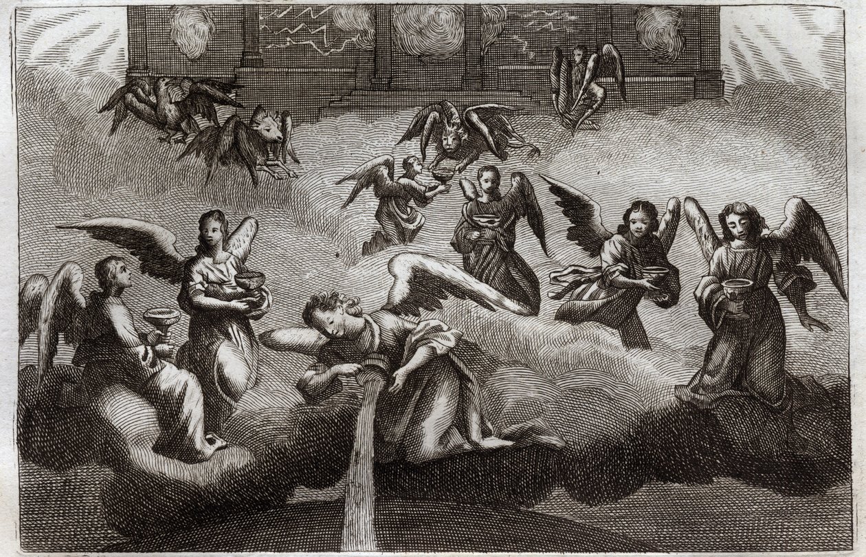 Royaumont Bible, New Testament: Dragon of Revelation. Seven Angels Pour Out the Contents of Their Cup, Symbol of God
