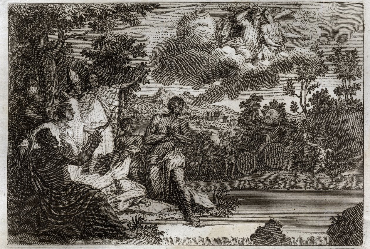 Royaumont Bible, New Testament: Eunuch baptizes. Saint Philip Deacon announces faith to an Eunuch of the Queen of Ethiopia and baptizes him. Illustration from 1811 by Unknown artist