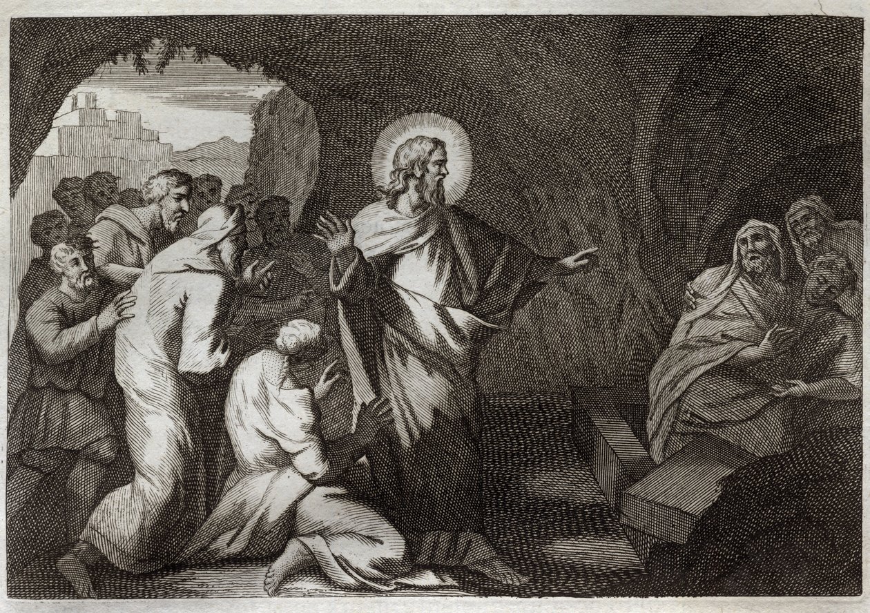 Royaumont Bible, New Testament: The Resurrection of Lazarus by Jesus Christ. Illustration from 1811. by Unknown artist