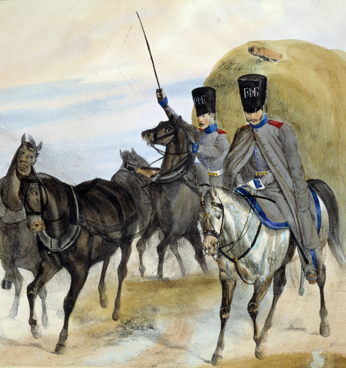 Russian Cossacks - drawing, early 19th century by Unknown artist