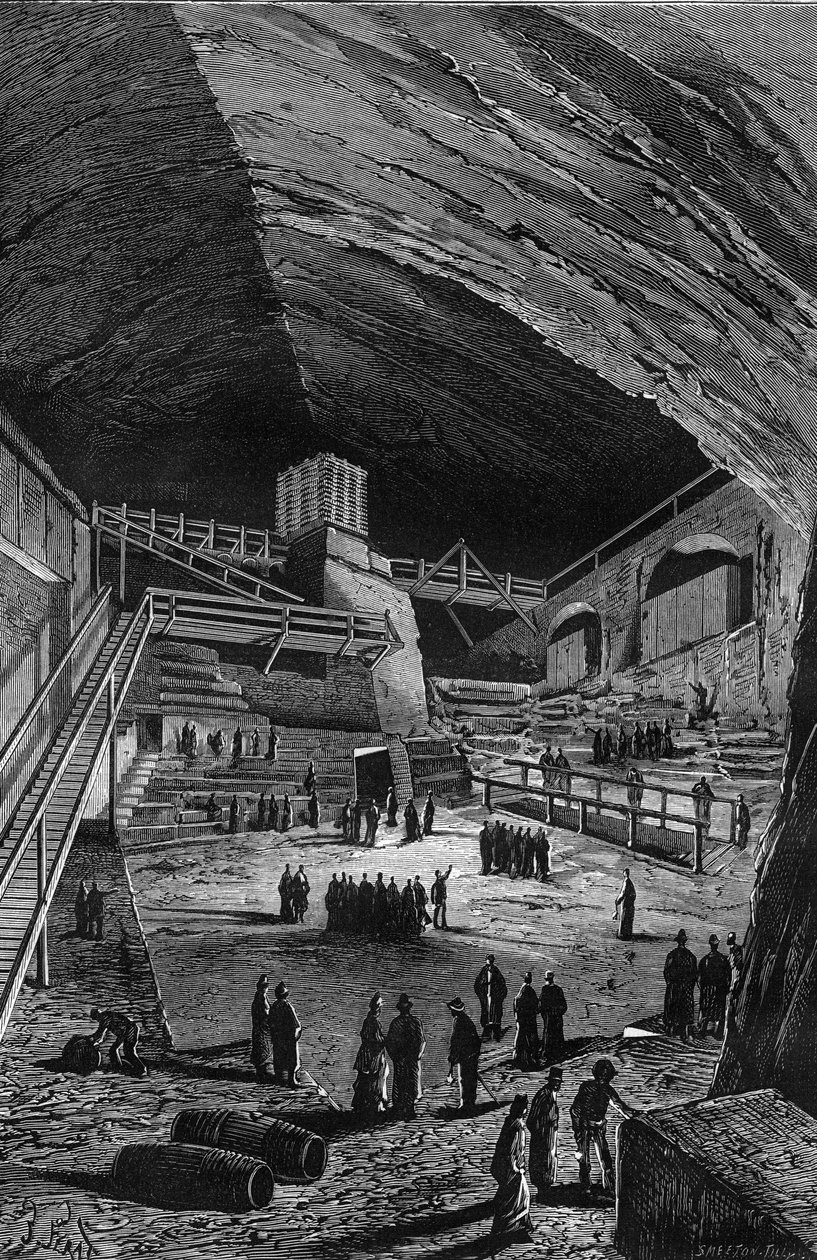 Salt Mines of Wieliczka, Poland. Engraving in Nature by Unknown artist