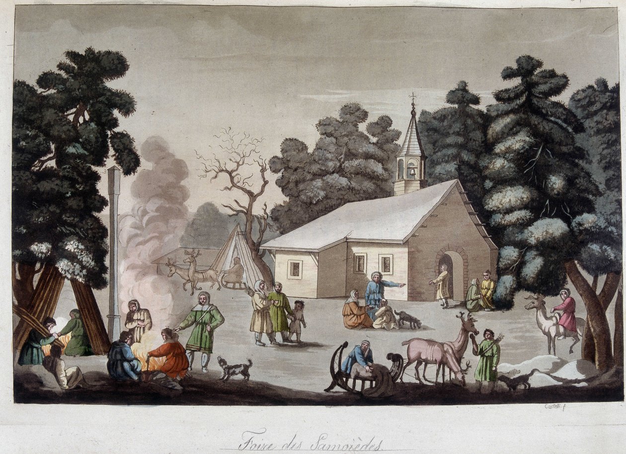 Samoid Fair in Siberia. In "The old and modern costume" by Unknown artist