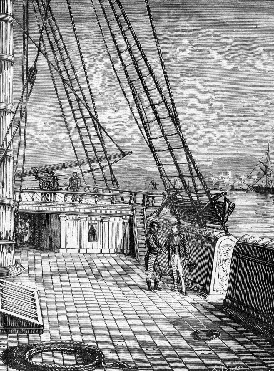 Samuel Morse (1791-1872), inventor of the electronic telegraph (1844) and the Morse alphabet aboard the liner 