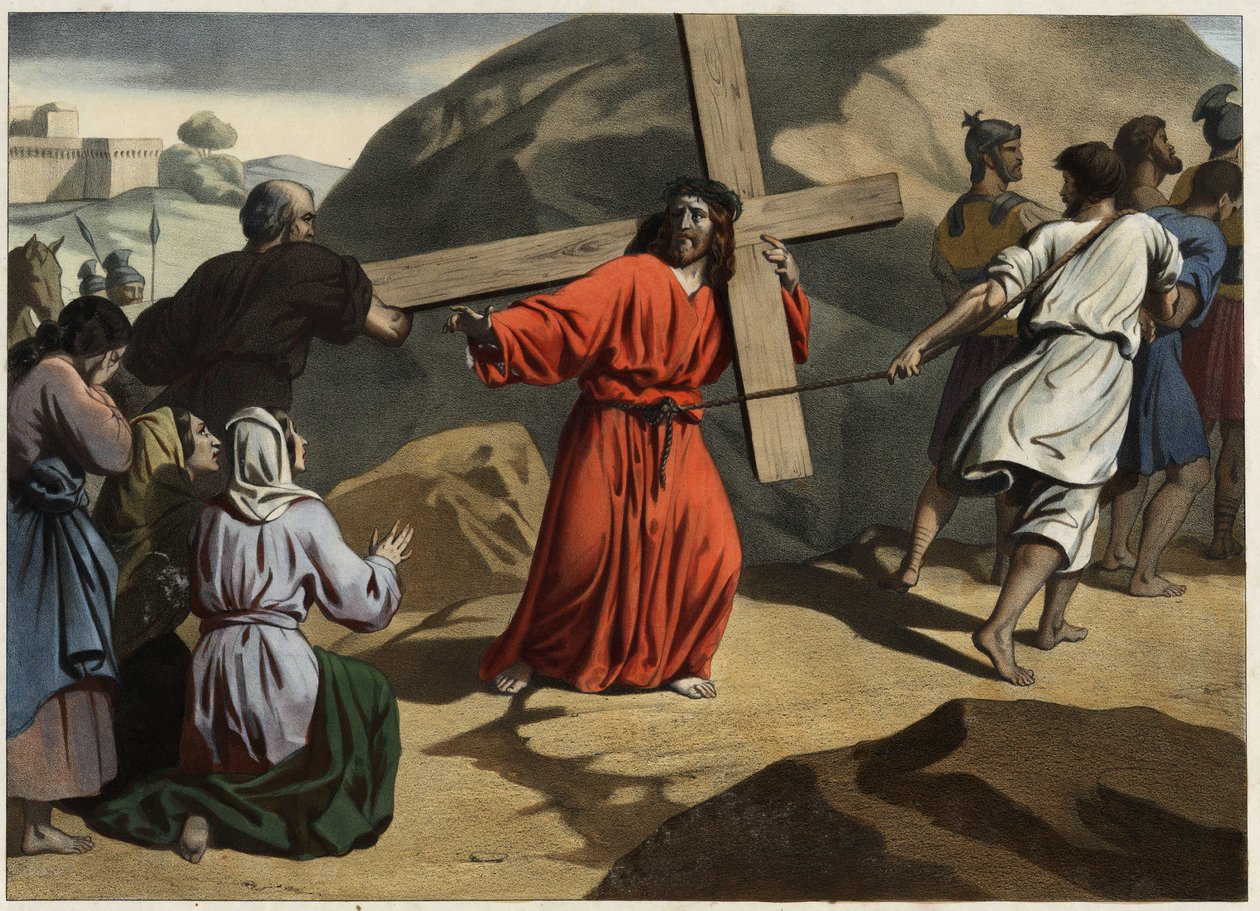 Jesus carrying his cross consoles the daughters of Jerusalem (Anonymous engraving from the middle of the 19th century) by Unknown artist