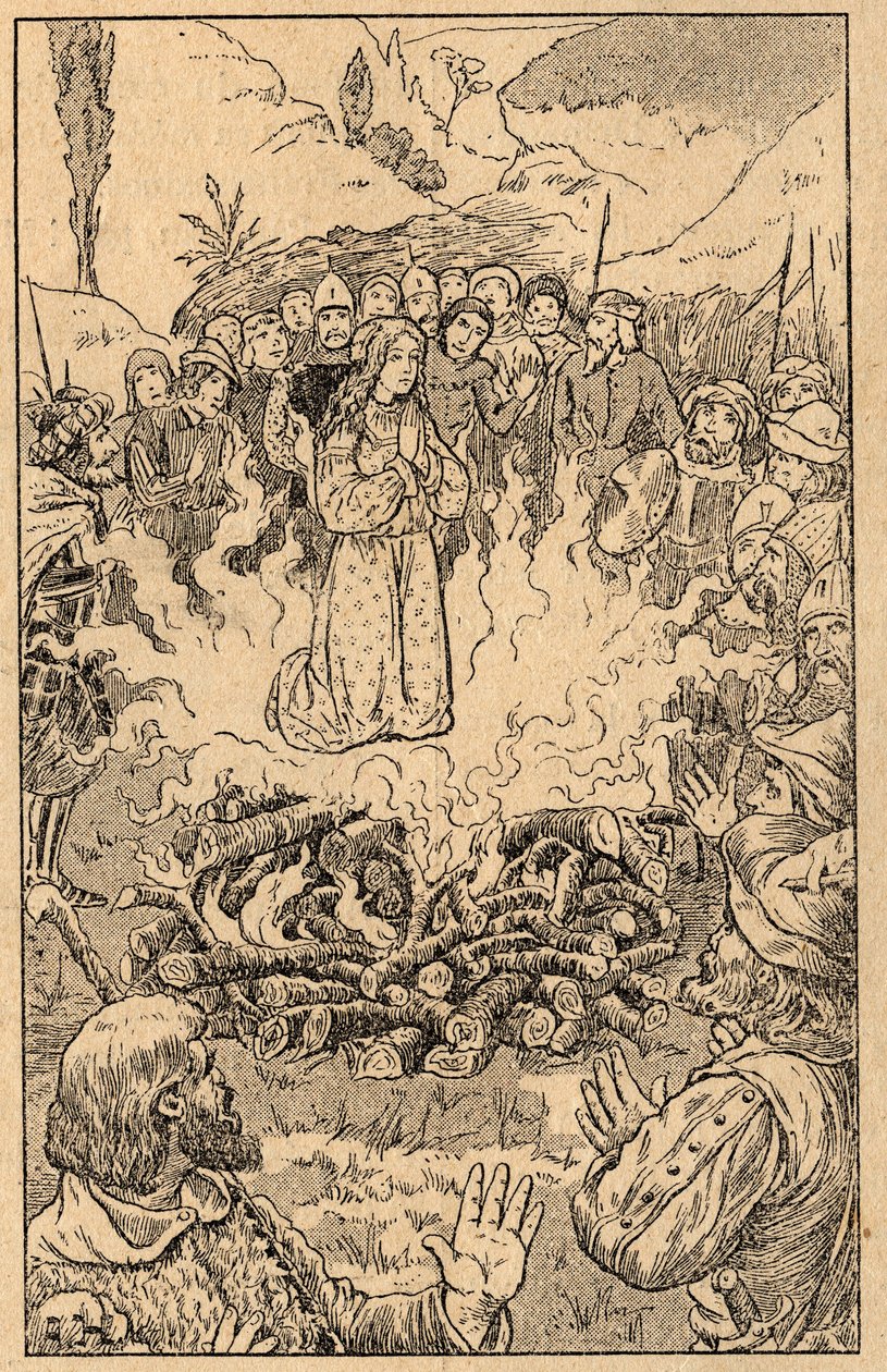She Stays in the Middle of the Flames... Saint Rose of Viterbo. Engraving from the End of the 19th Century. Private Collection. by Unknown artist