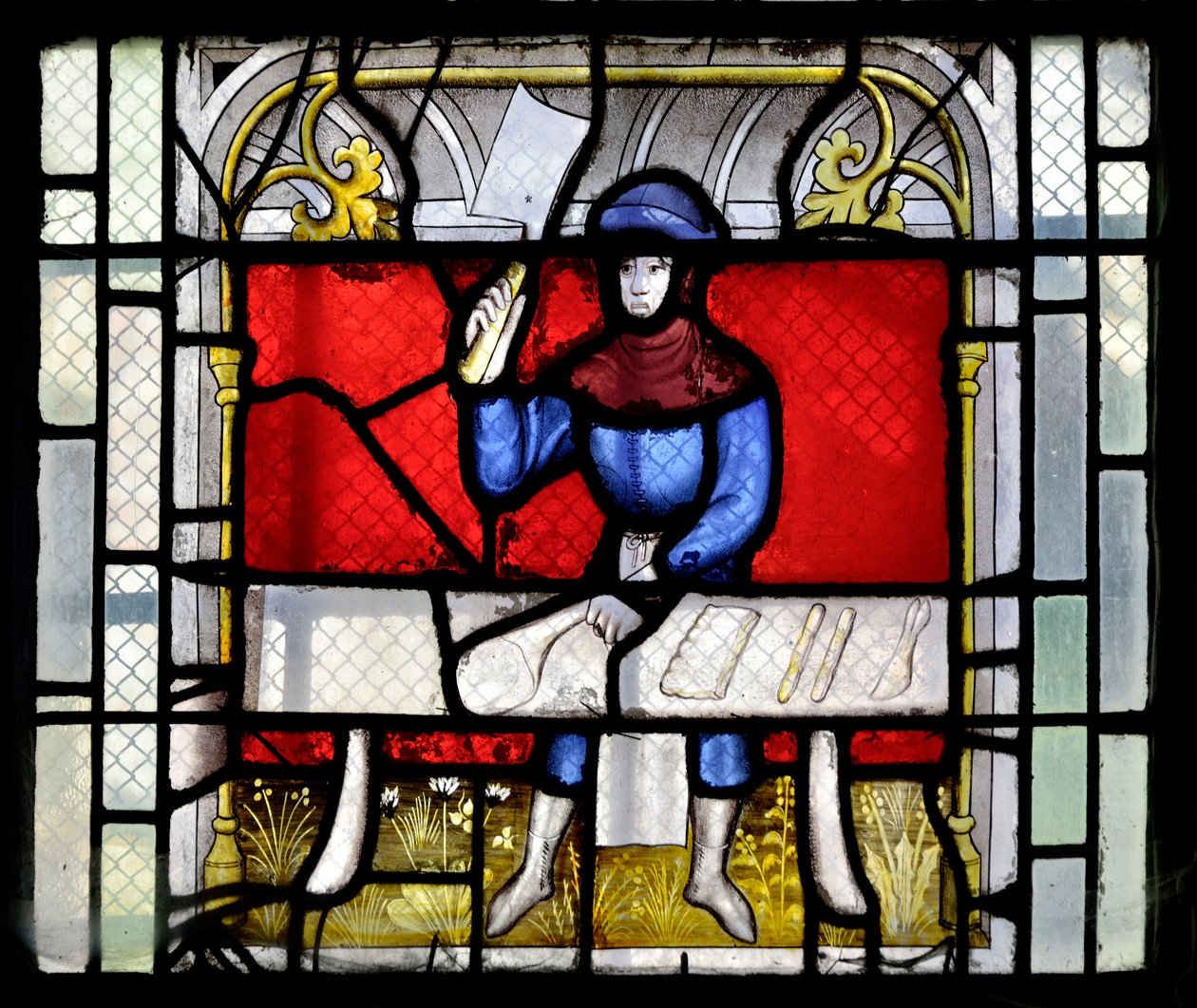 Stained Glass Window Showing a Butcher at Work, End 15th-Beginning 16th Century - Chapel Sainte Claude of the Church Collegiale Notre-Dame de Semur-en-Auxois, Burgundy by Unknown artist