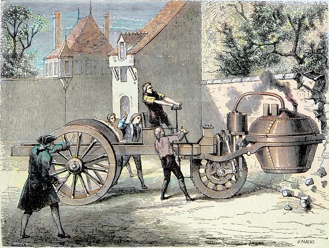 Steam-Powered Car Invented by Nicolas Joseph Cugnot Going Out of Control and Knocking Down Part of a Wall in 1770 (First Reported 
