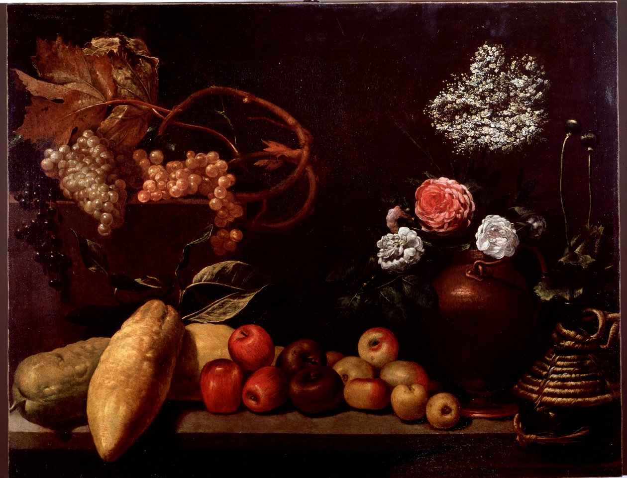 Still Life with Roses, Shrub Flowers, Lemons and Grapes by Unknown artist